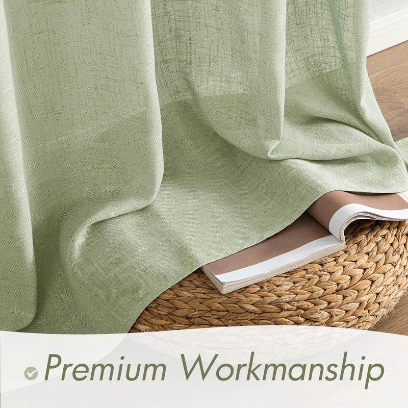 MIULEE Sage Green Linen Curtains 90 Inch Length 2 Panels Set for Living Room Bedroom Semi Sheer Light Filtering Farmhouse Rod Pocket Long Soft Thick Linen Textured Window Drapes W42XL90 - Image 4